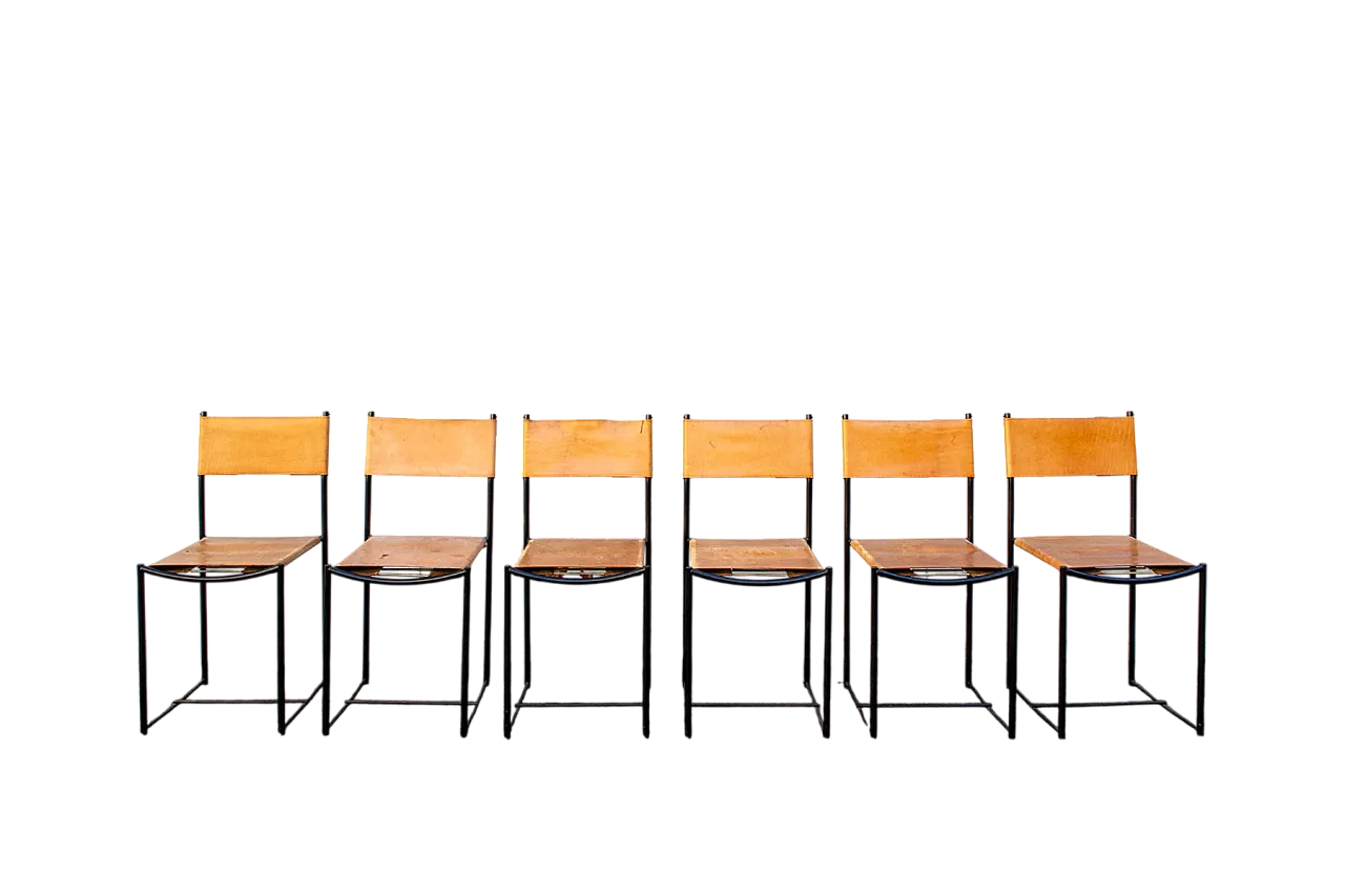 Sedie spaghetti con sedili in pelle di Giandomenico Belotti per Alias, Italia, 1979, set di 6 9