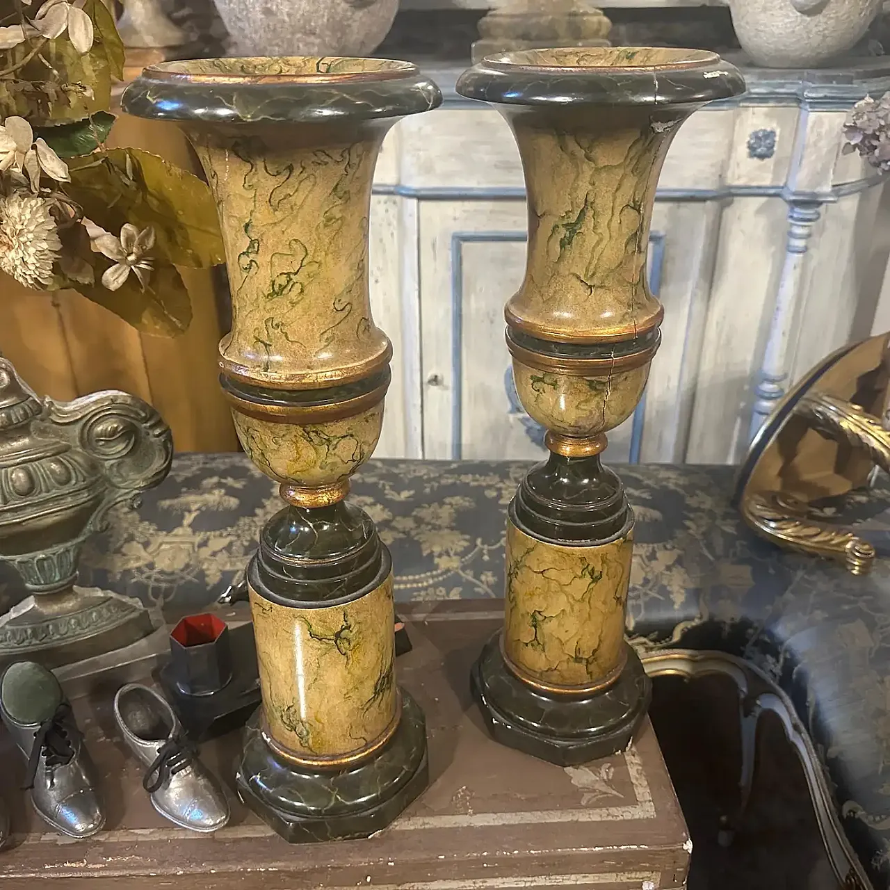 Coppia di vasi Art Deco in finto marmo laccato legno, metà '900 6