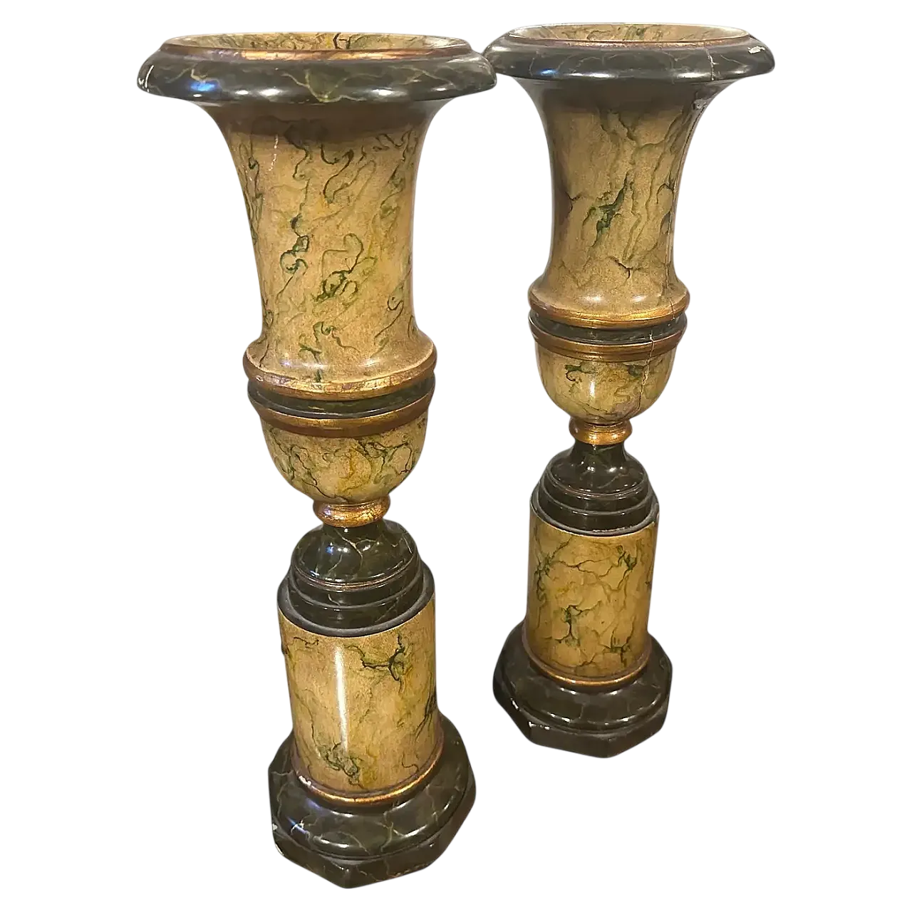 Coppia di vasi Art Deco in finto marmo laccato legno, metà '900 8