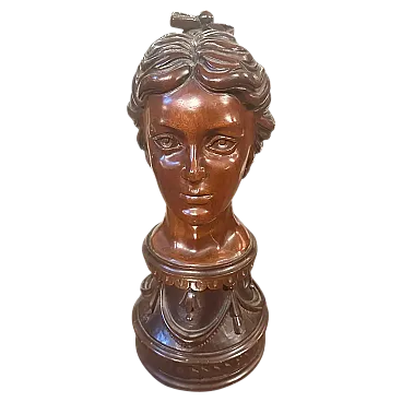 Busto di giovane donna, scultura in legno, primo '900