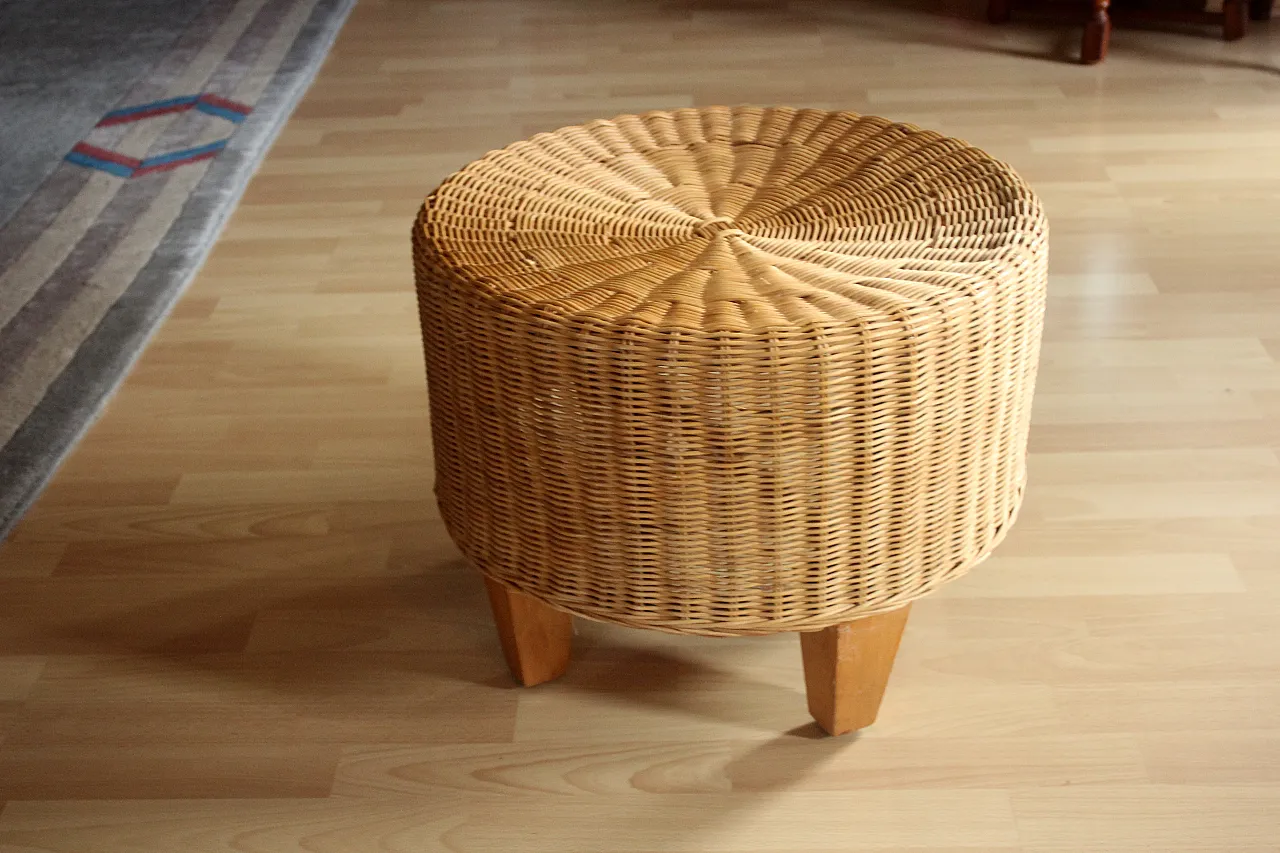Round side table ottoman made of rattan, bamboo and wood, anni '70 1