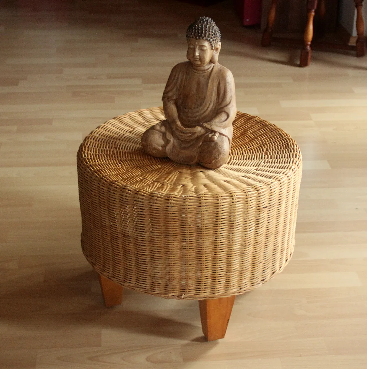 Round side table ottoman made of rattan, bamboo and wood, anni '70 2