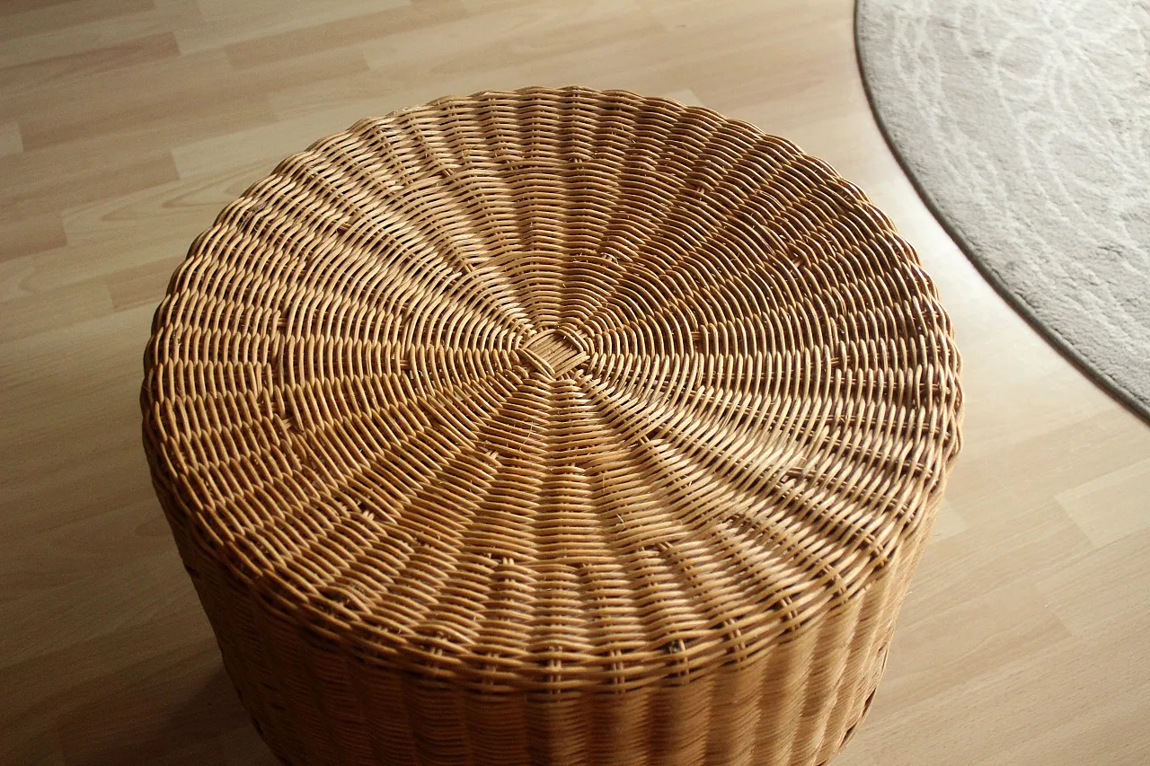 Round side table ottoman made of rattan, bamboo and wood, anni '70 4