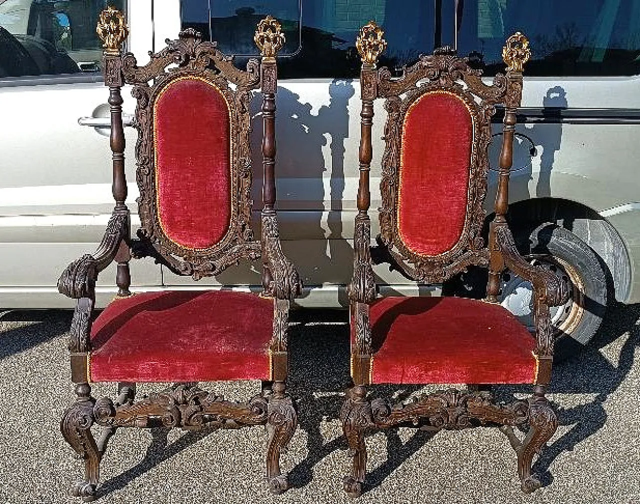 Pair of walnut-carved armchairs, 19th century 1