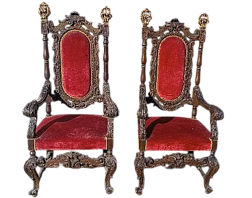 Pair of walnut-carved armchairs, 19th century