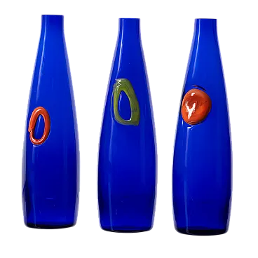 3 Vasi in vetro blu, anni '70