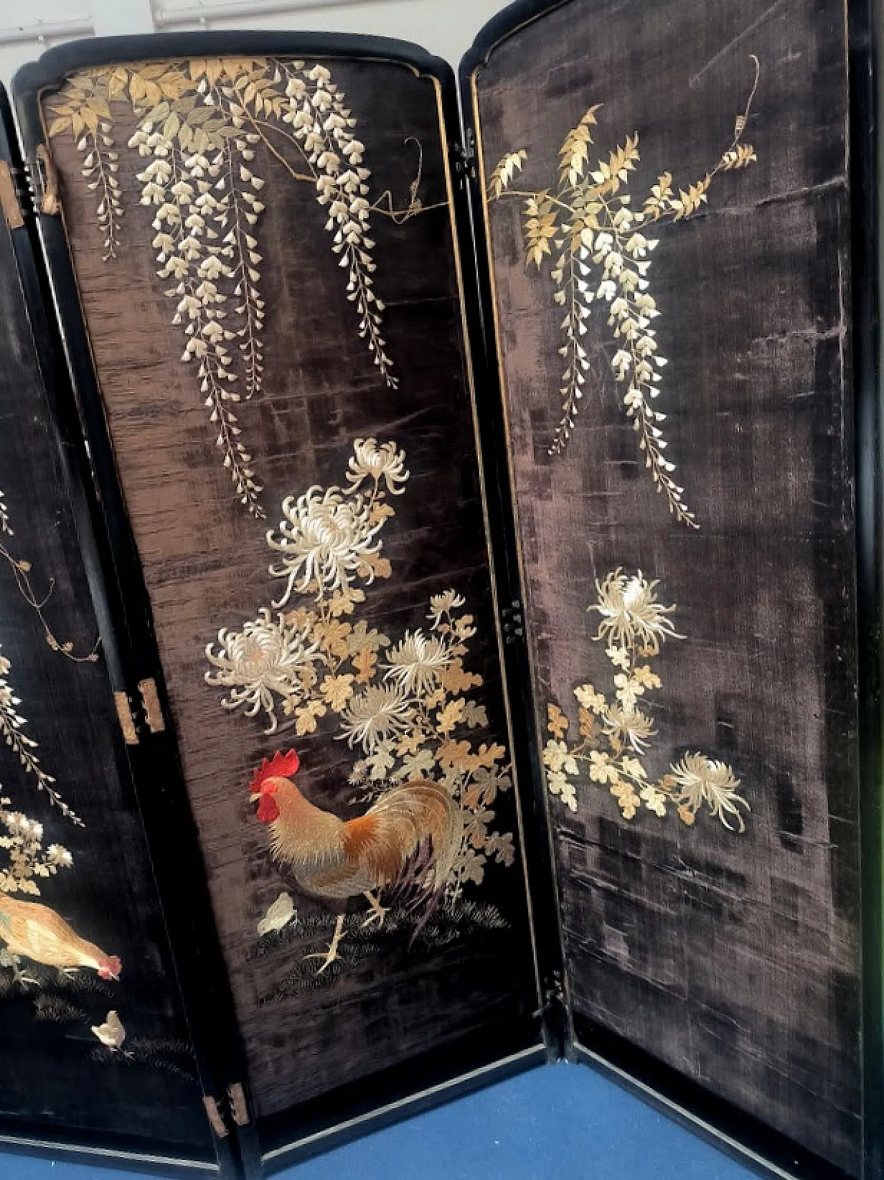 Paravento GIAPPONE in legno, ricamato in seta, '800 15