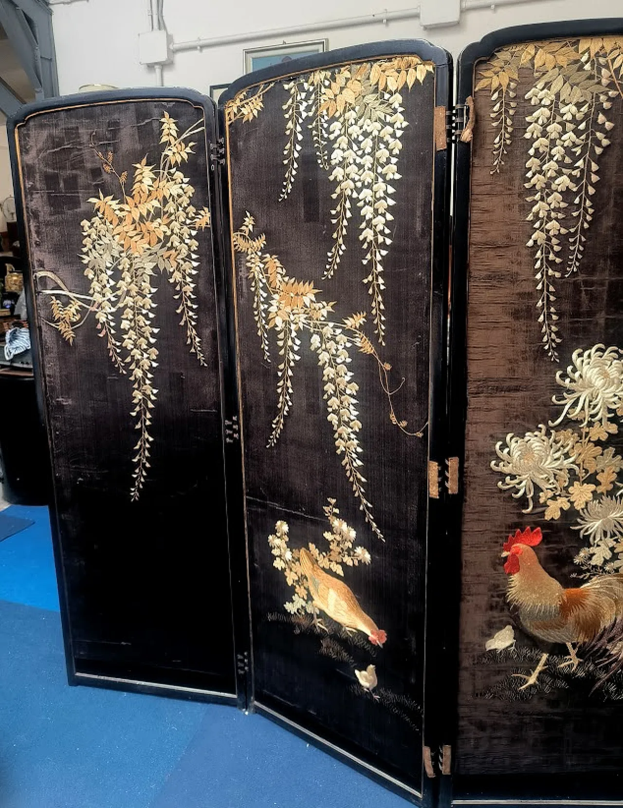 Paravento GIAPPONE in legno, ricamato in seta, '800 16