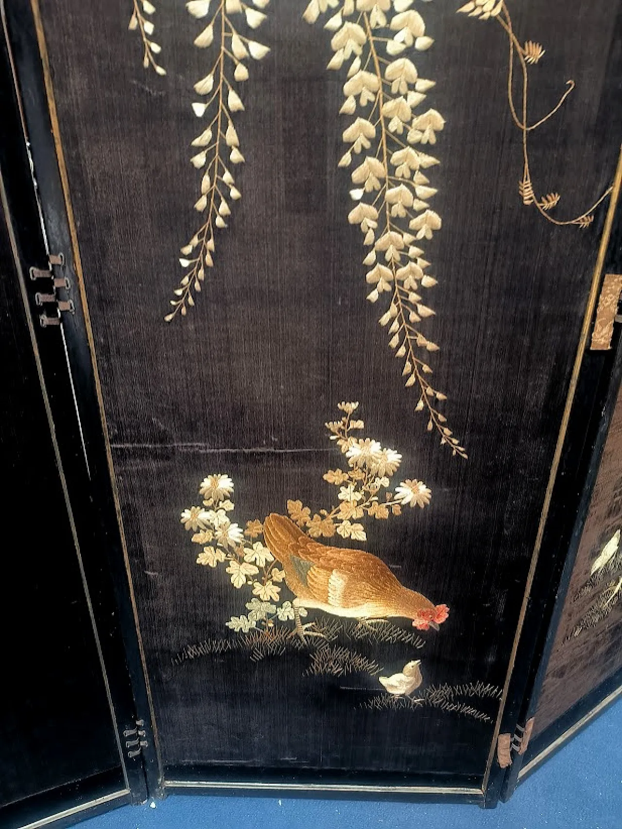 Paravento GIAPPONE in legno, ricamato in seta, '800 19