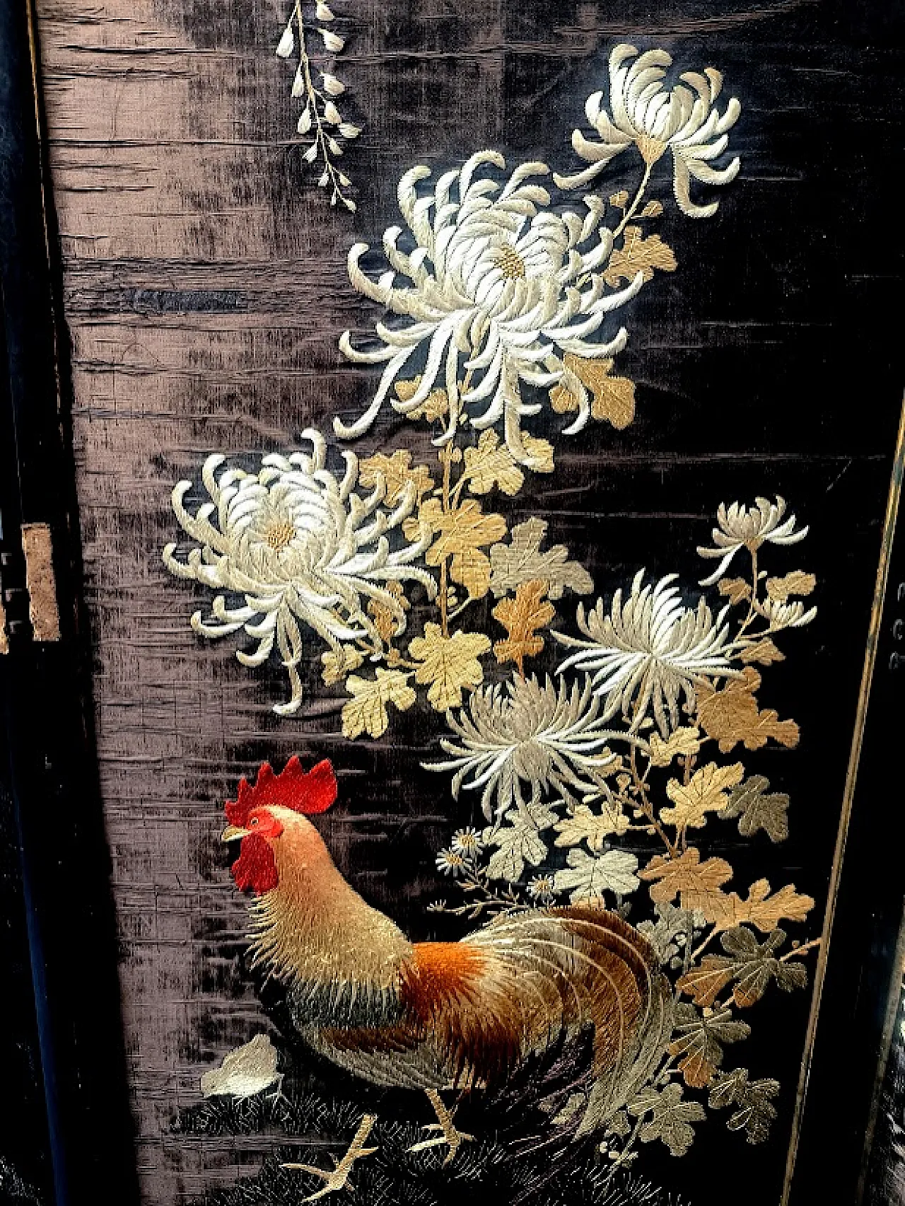 Paravento GIAPPONE in legno, ricamato in seta, '800 23