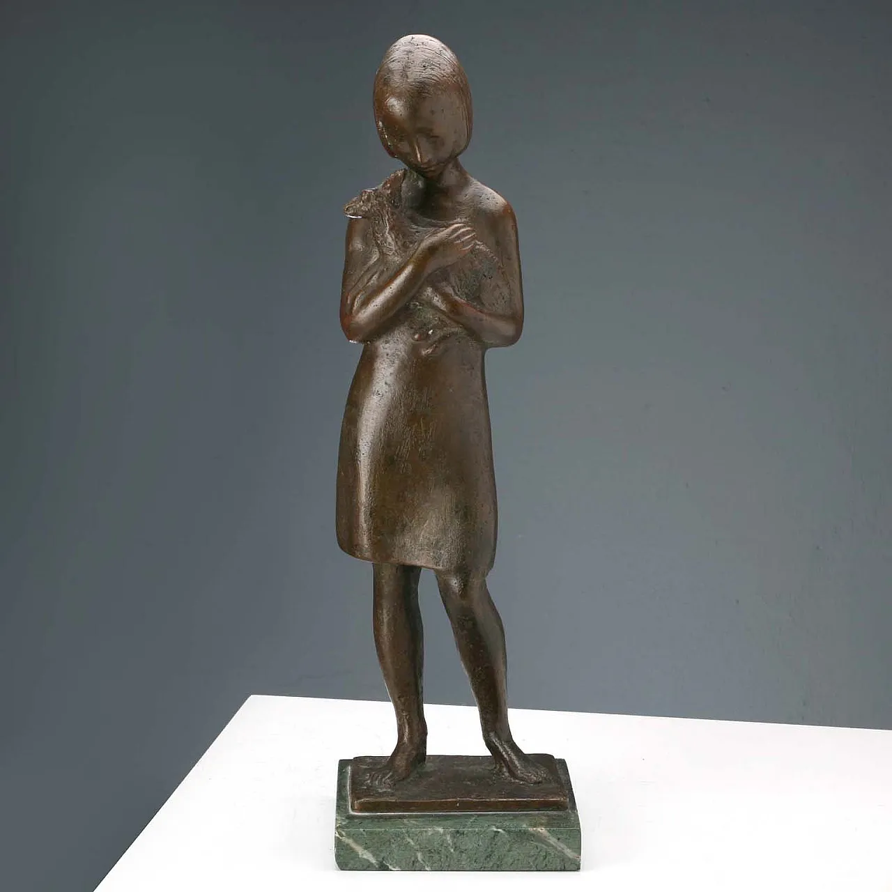 Bronze sculpture on marble base depicting shepherdess, 20th century 1