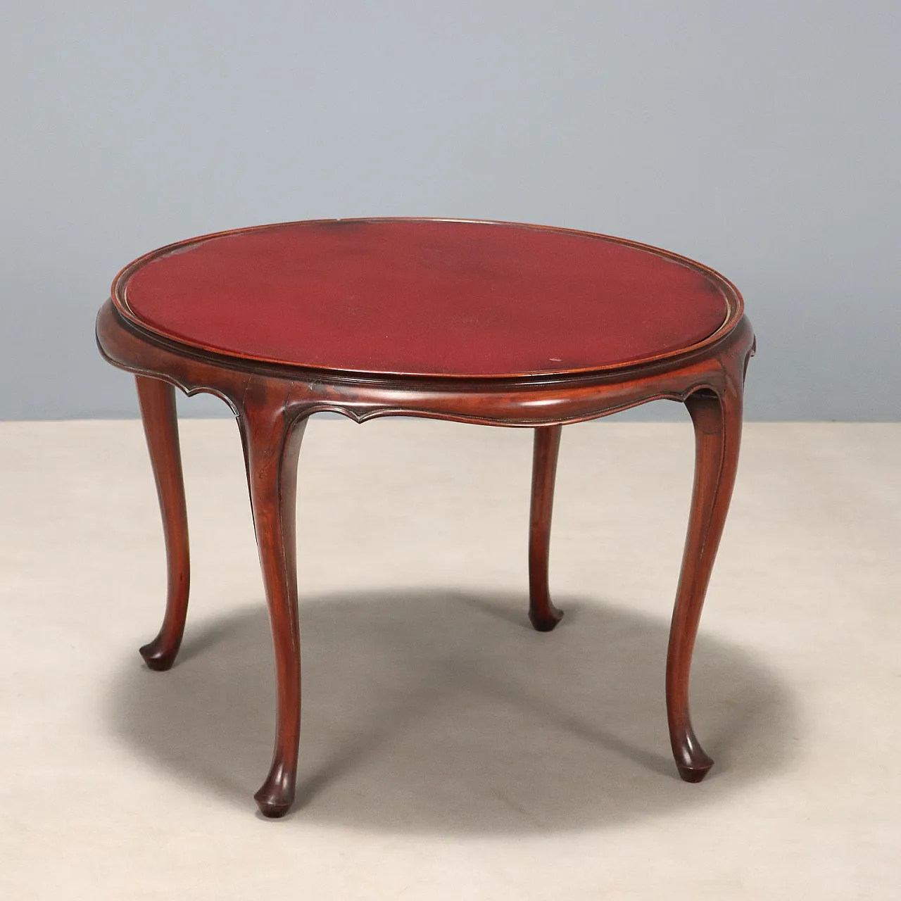 Tavolino in mogano con piano in vetro opalino, primo '900 1