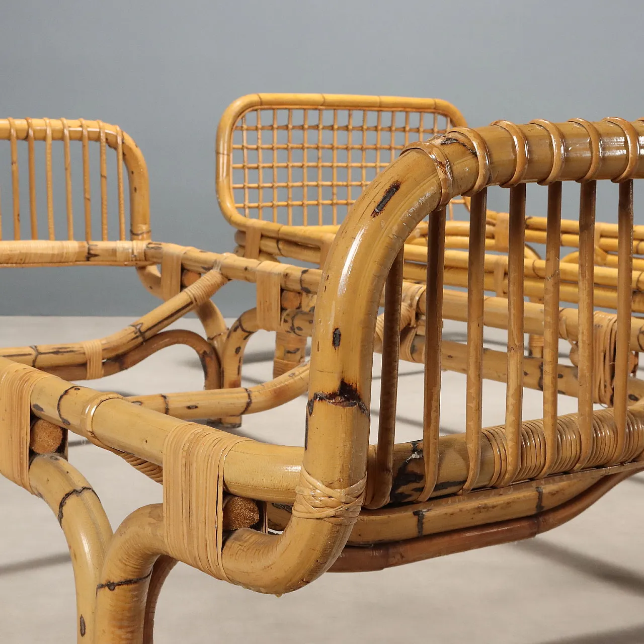 Pair of single beds in bamboo and wicker, 1970s 4
