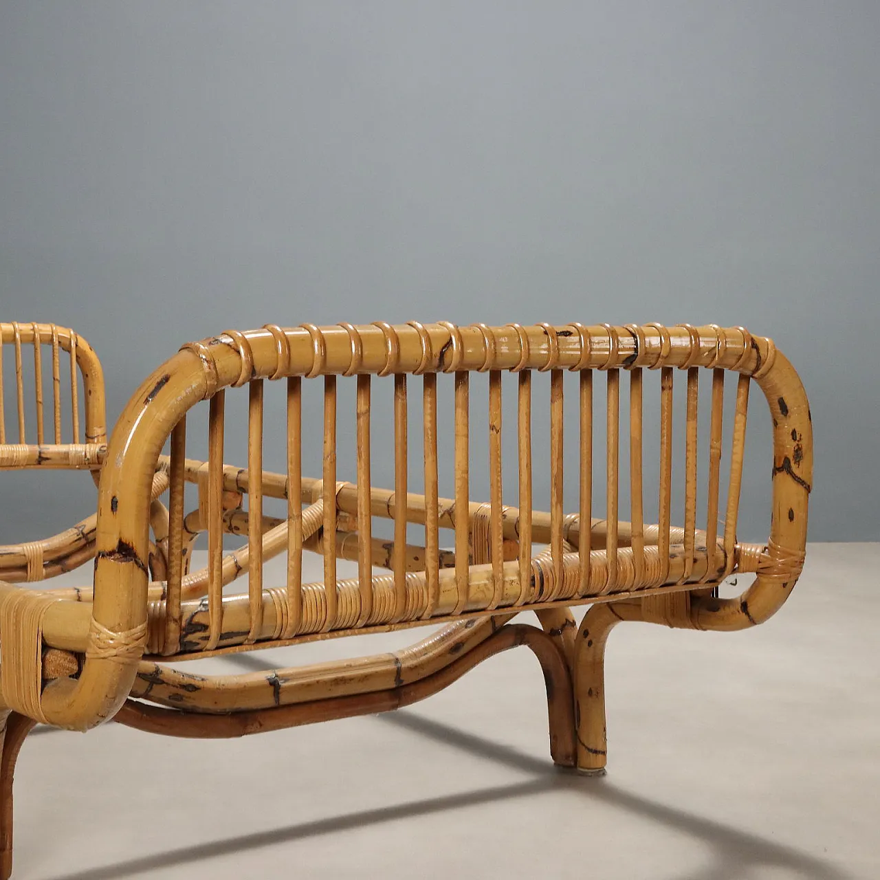 Pair of single beds in bamboo and wicker, 1970s 5