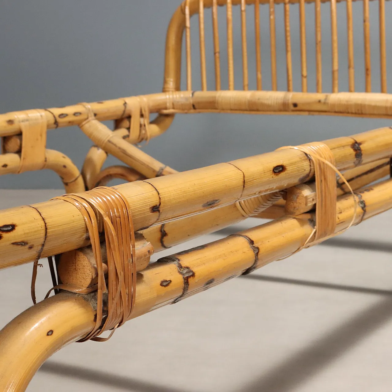 Pair of single beds in bamboo and wicker, 1970s 8