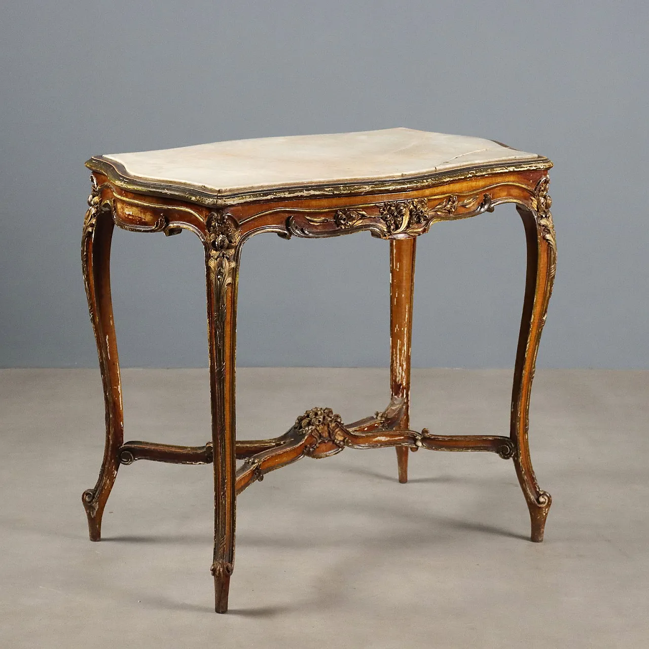 Tavolino in stile tardo barocco con piano in marmo, '900 1