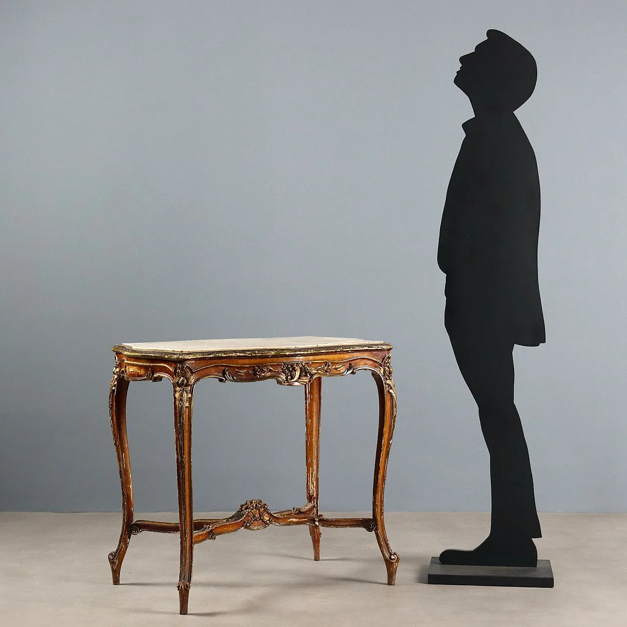 Tavolino in stile tardo barocco con piano in marmo, '900 2