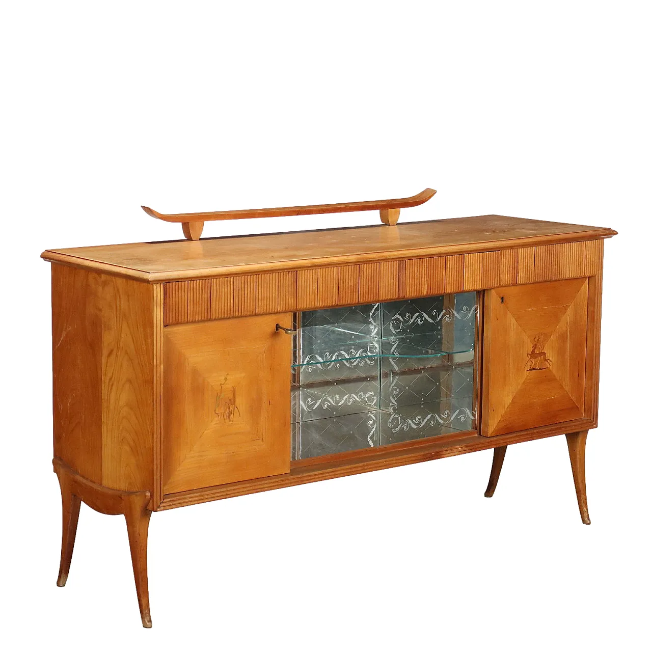 Buffet cabinet in cherry veneer and glass, 1950s 1
