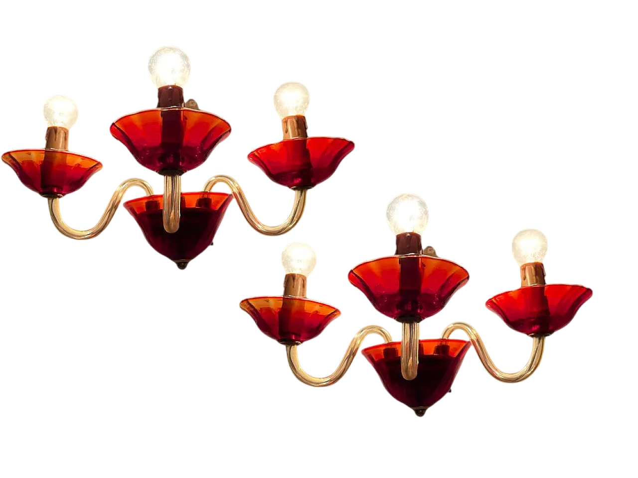 Pair of ruby red Murano Glass Sconces by Made Murano Glass, 70s 7