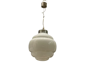 Lampada a sospensione grande Mid-Century in vetro opalino, anni '70