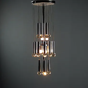 Chandelier in chromed metal and glass, 1960s
