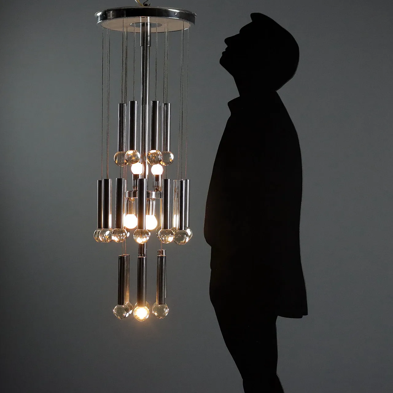 Chandelier in chromed metal and glass, 1960s 3