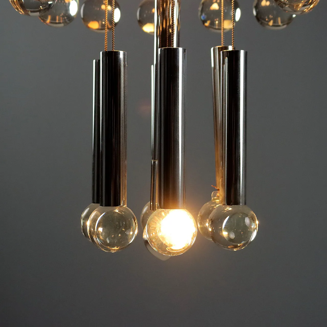 Chandelier in chromed metal and glass, 1960s 4