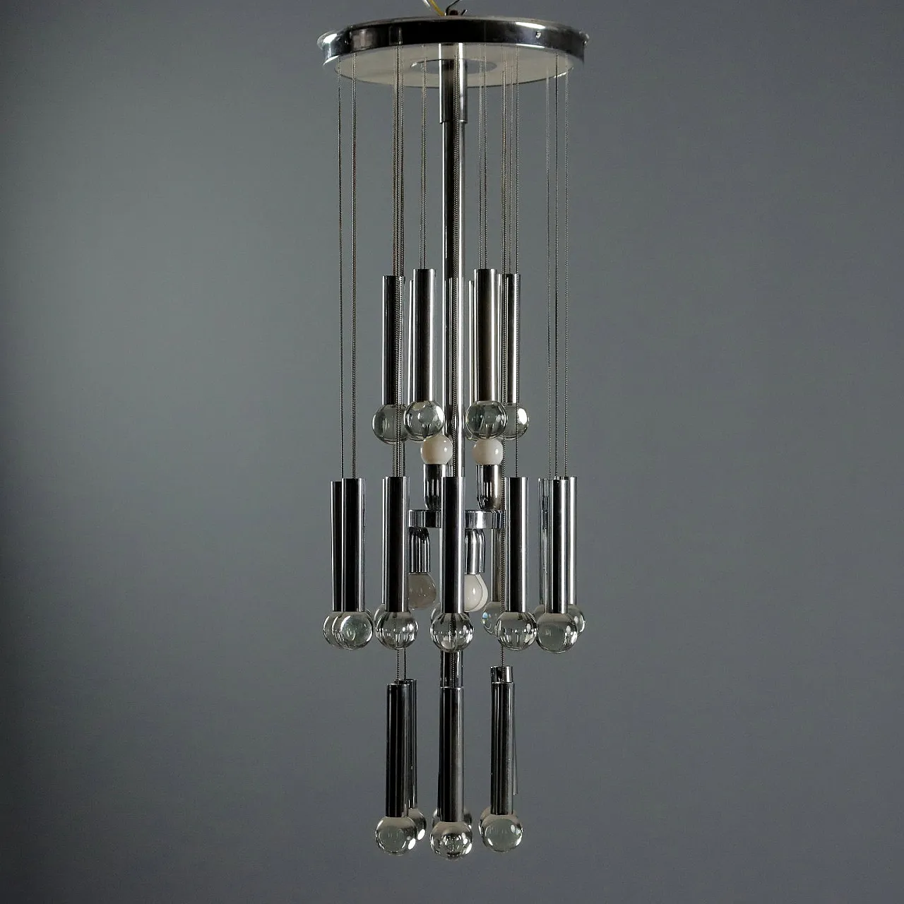 Chandelier in chromed metal and glass, 1960s 7