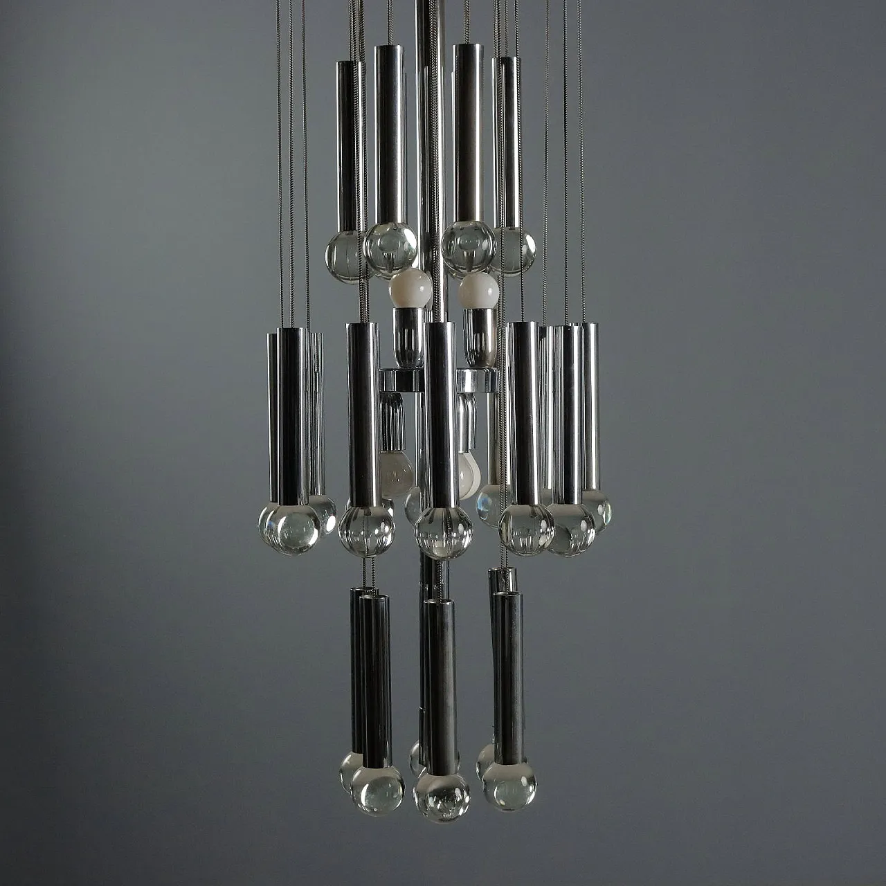 Chandelier in chromed metal and glass, 1960s 8