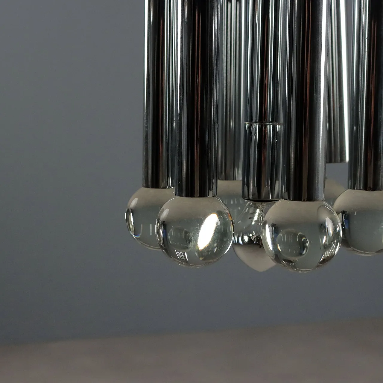 Chandelier in chromed metal and glass, 1960s 10
