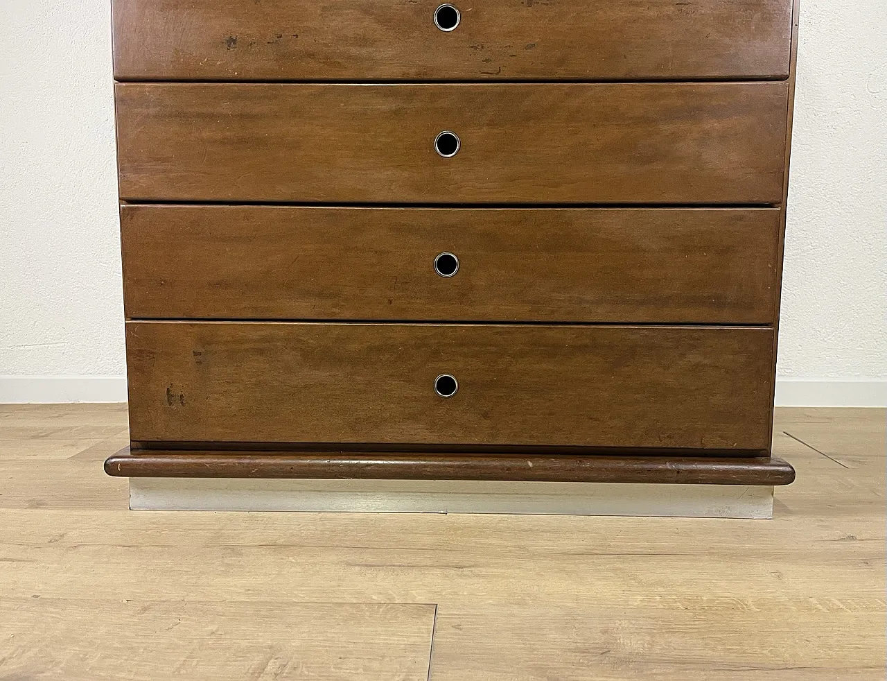 Cassettiera in legno, acciaio e vetro fumé, anni '60 4