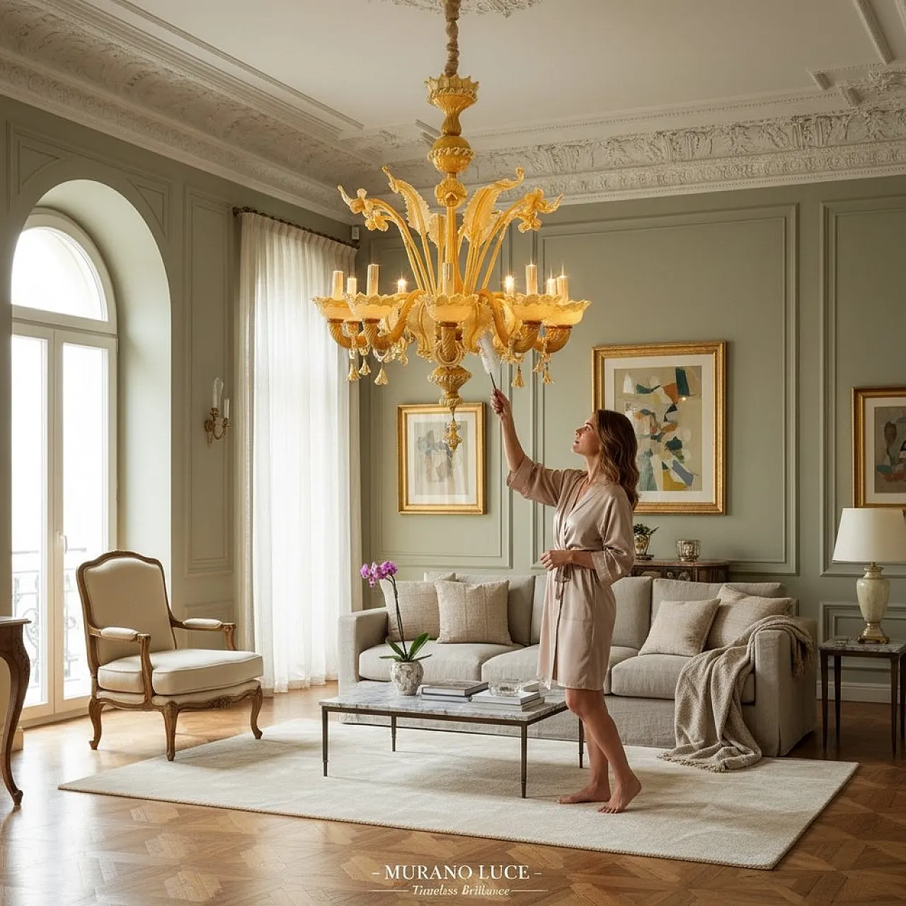 Lampadario grande in vetro di Murano, Venezia, anni '50 2