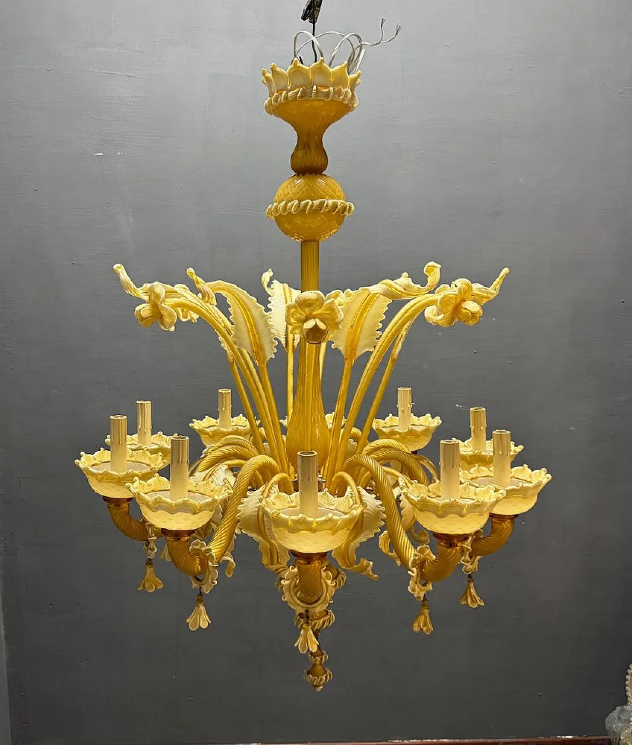 Lampadario grande in vetro di Murano, Venezia, anni '50 6