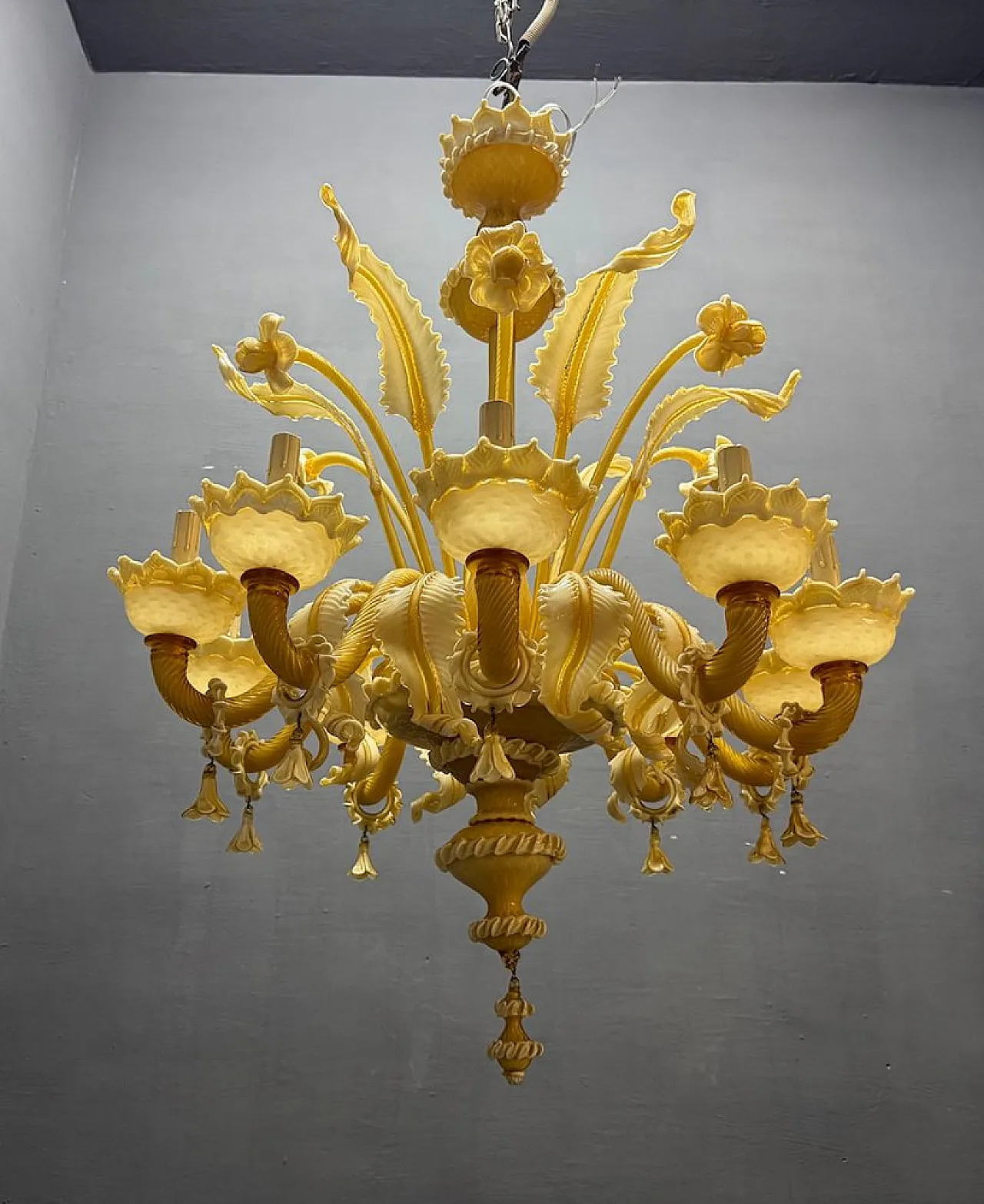 Lampadario grande in vetro di Murano, Venezia, anni '50 10