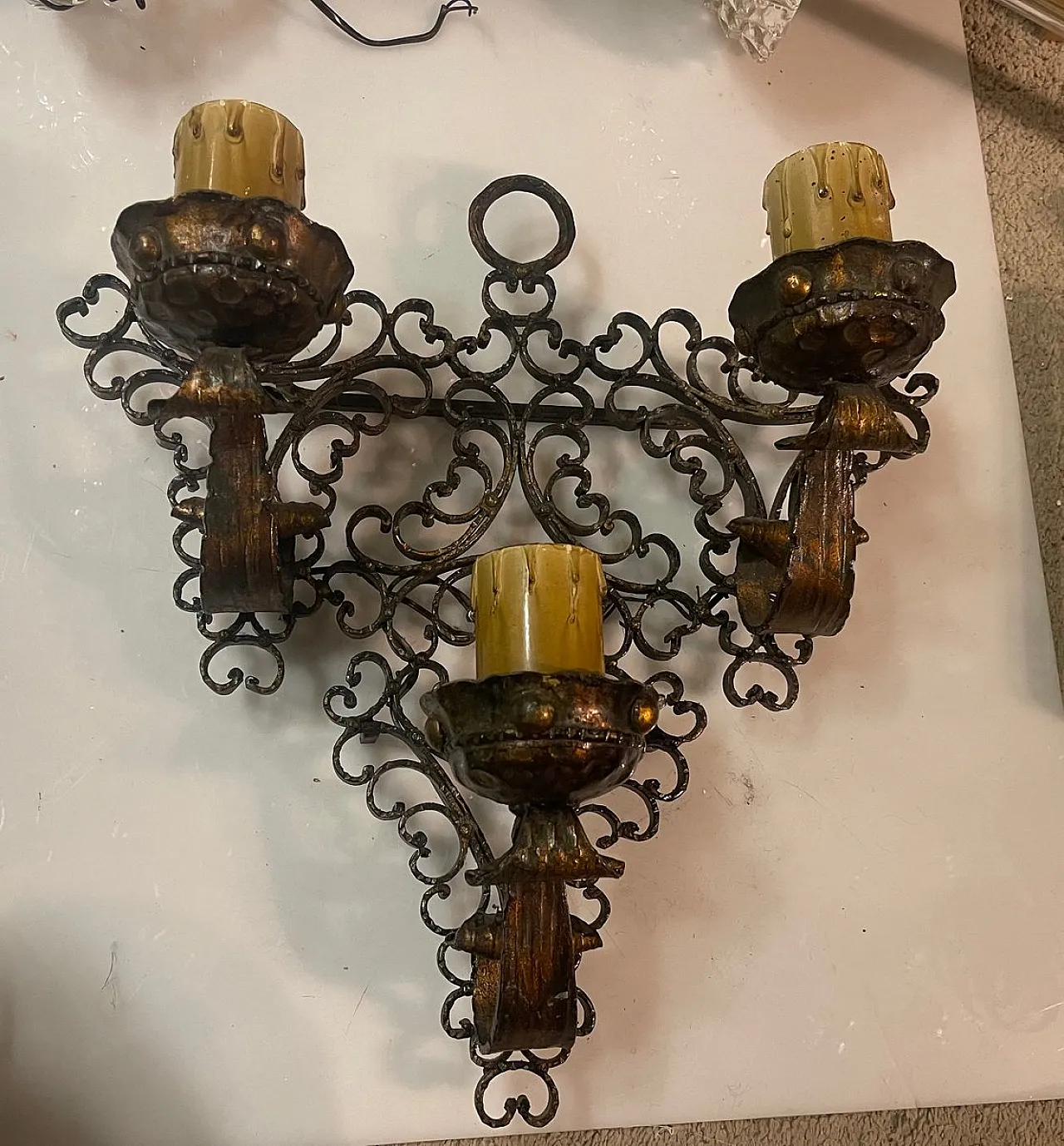 Pair of  wrought iron wall lights, 1980s 5