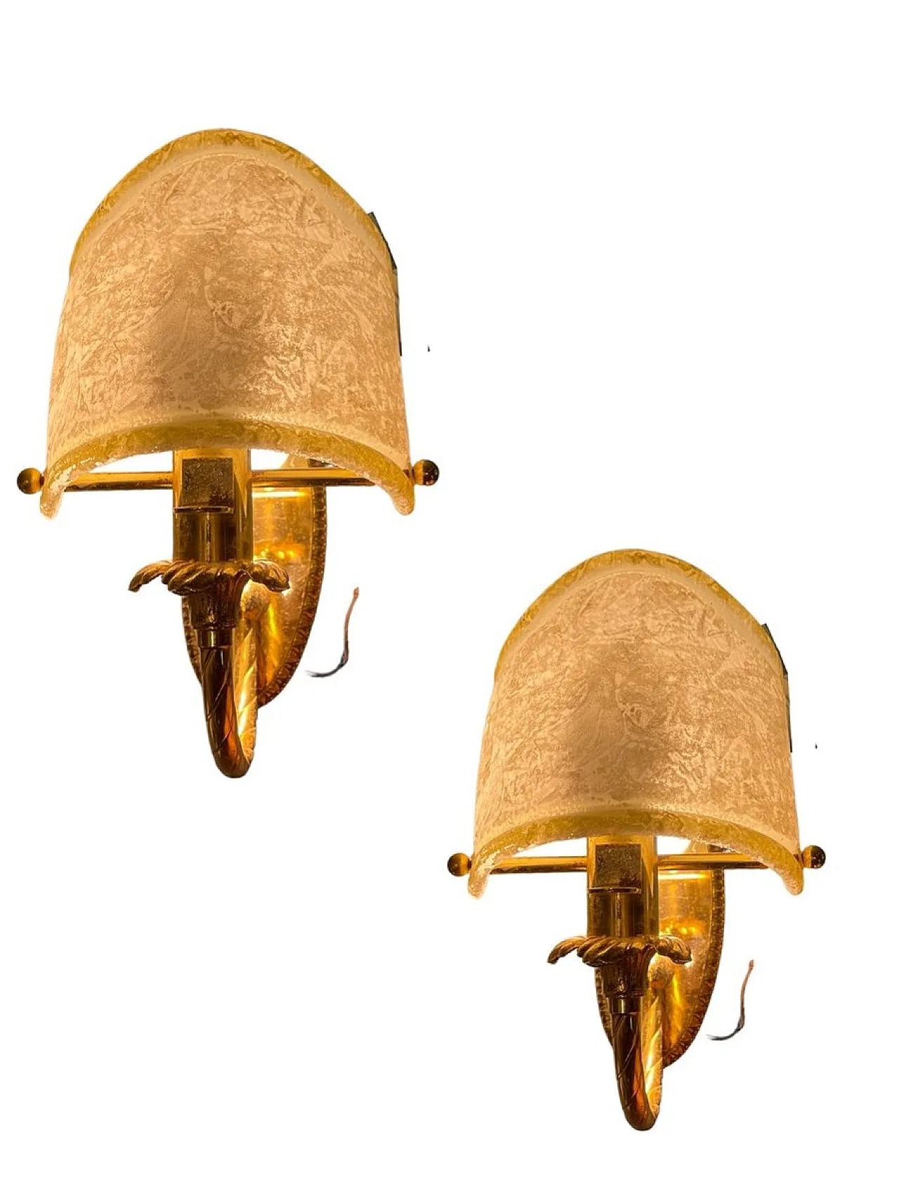 Murano glass and brass wall lights, 1980s, set of 2 4