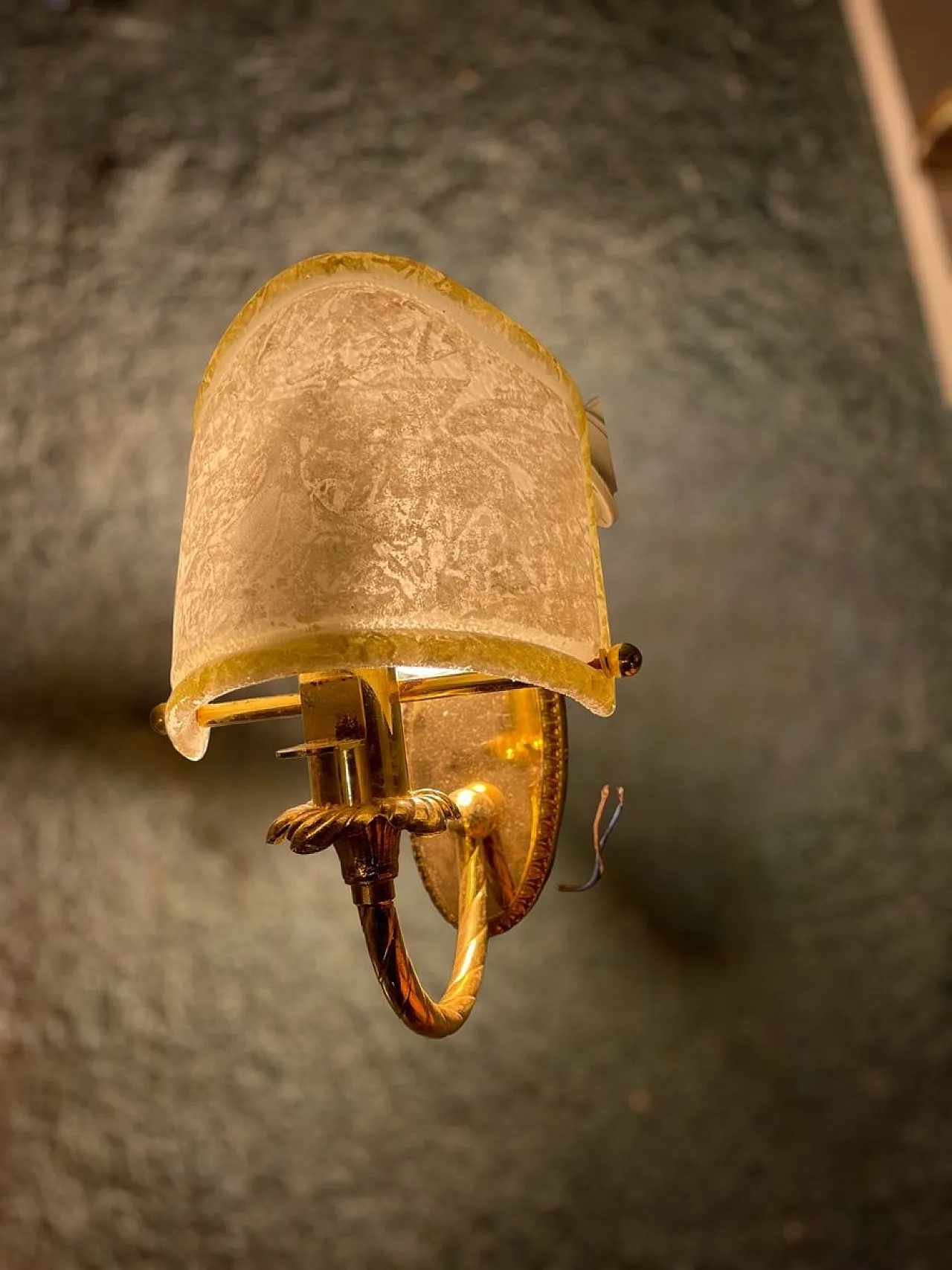 Murano glass and brass wall lights, 1980s, set of 2 8