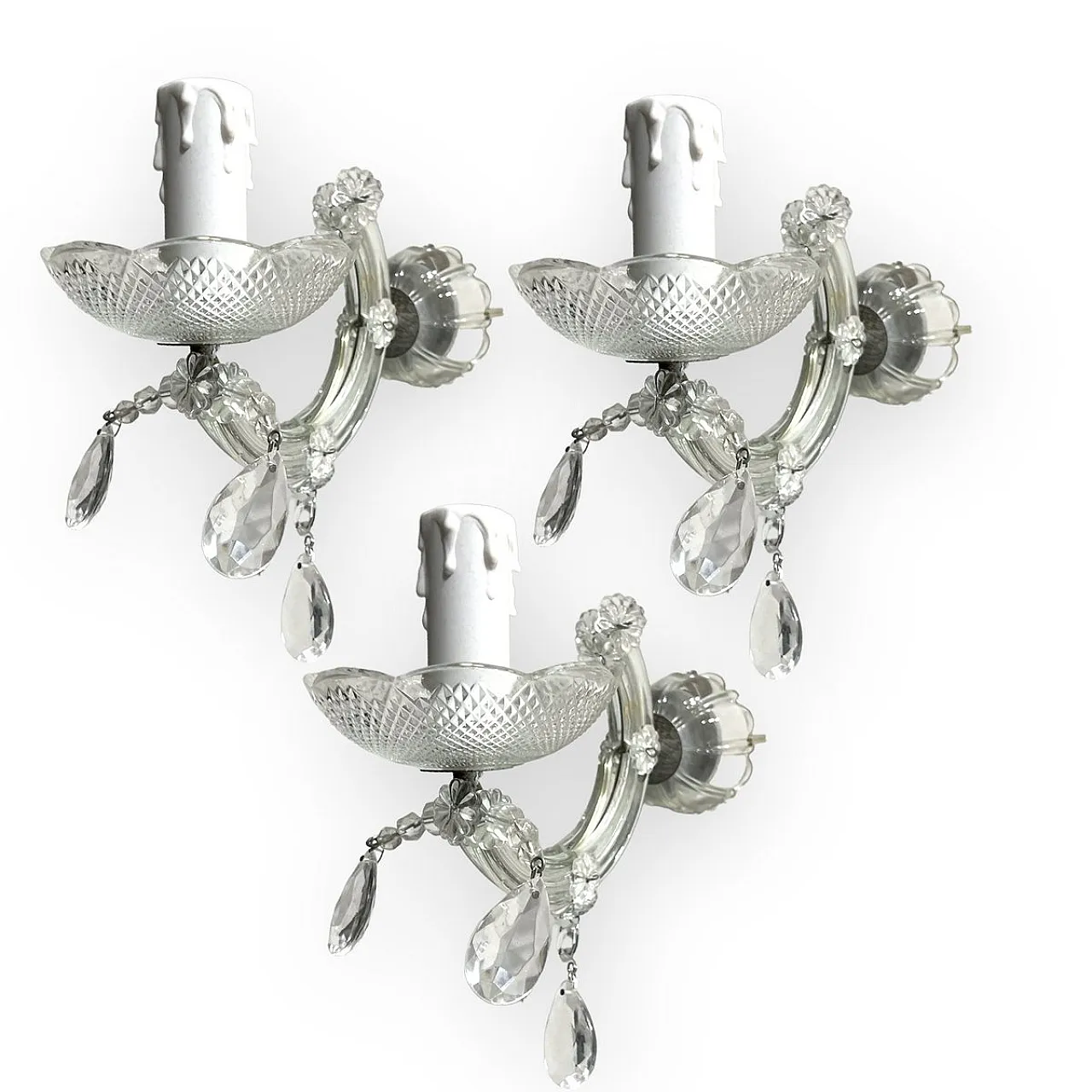 3 applique in vetro di Murano e cristallo,  anni '70 1
