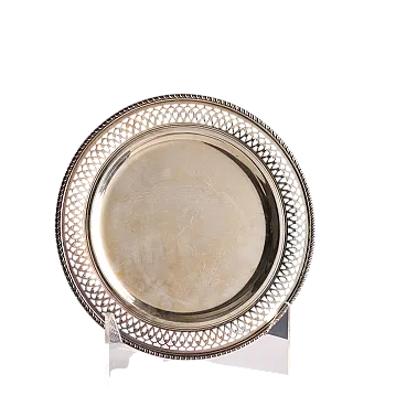 Vassoio in argento con bordo traforato e bordo cesellato, '900