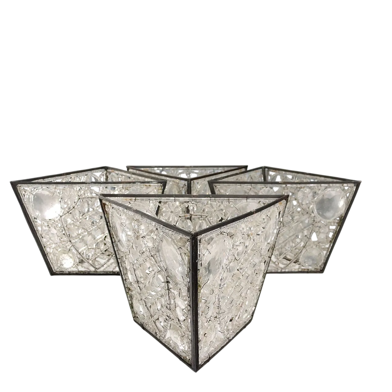 4 Paralumi triedro in vetro di Murano e metallo, '900 9