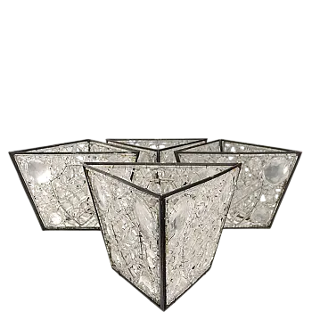 4 Paralumi triedro in vetro di Murano e metallo, '900