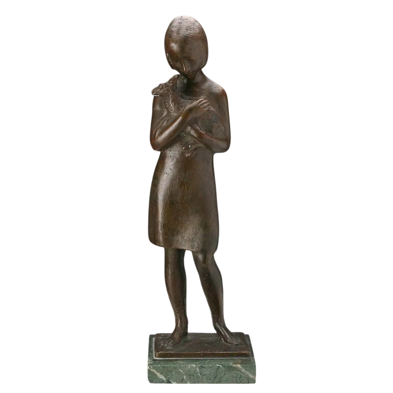 Bronze sculpture on marble base depicting shepherdess, 20th century 11