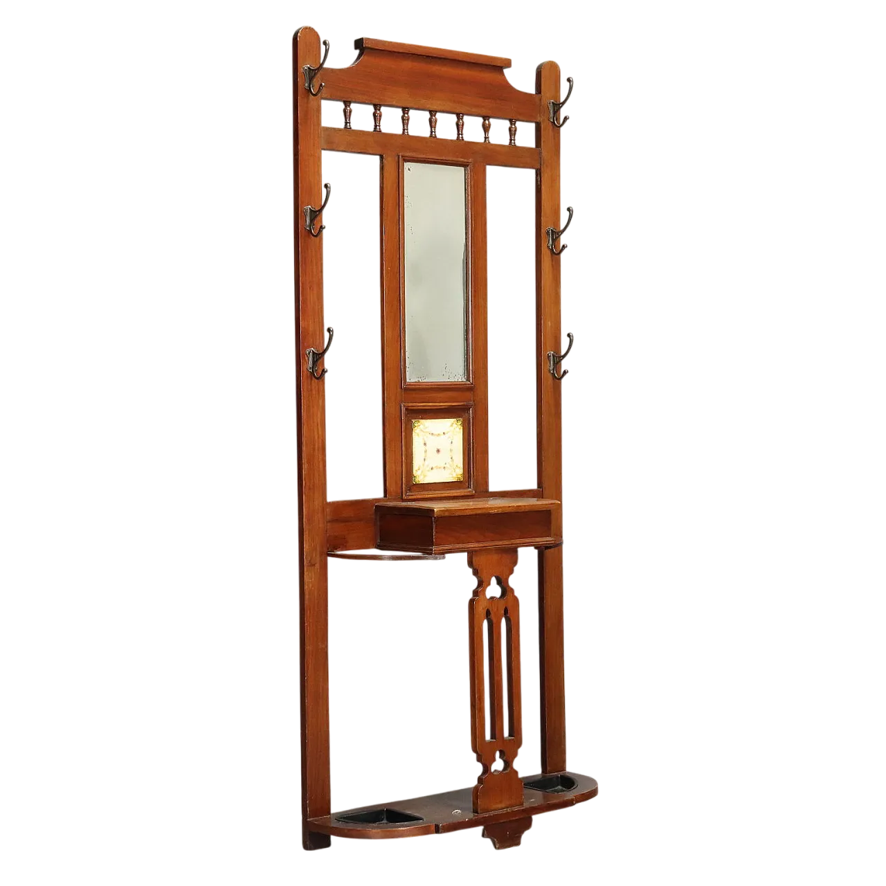Appendiabiti in stile liberty in mogano con specchio, primo '900 8