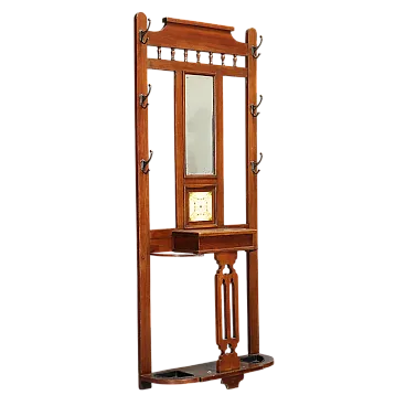 Appendiabiti in stile liberty in mogano con specchio, primo '900