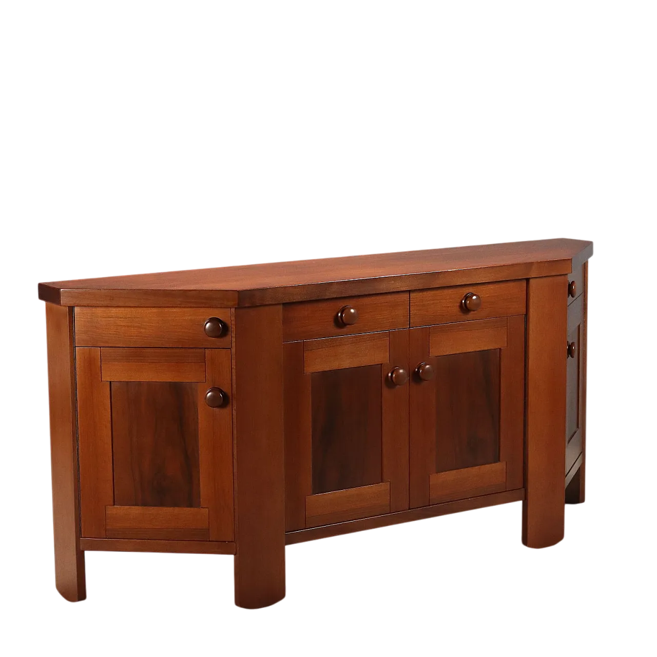 Credenza con cassetti a vista sottopiano e ante battenti in noce, '900 11