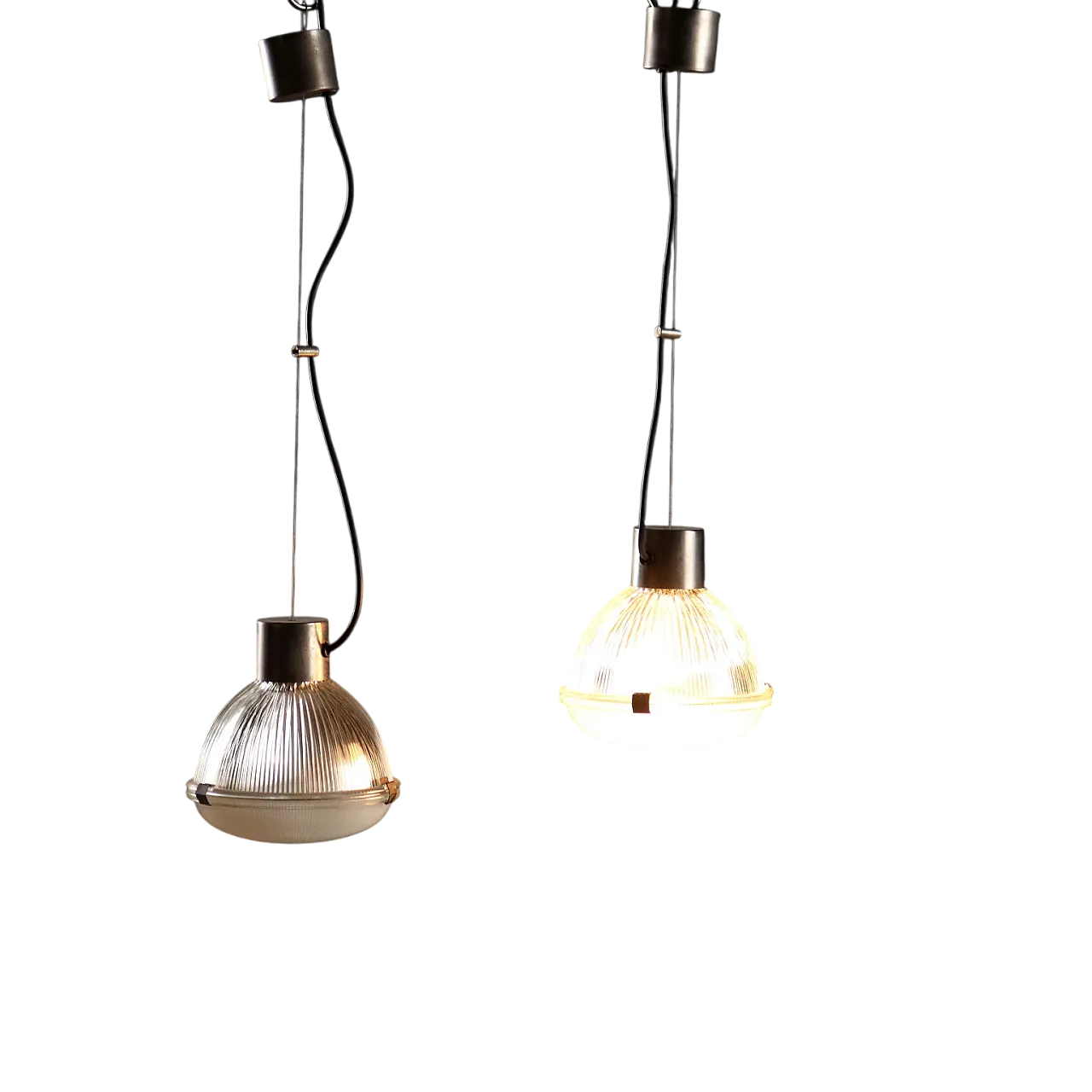 Coppia di lampade modello 4409 in ottone, metallo e vetro, '900 10