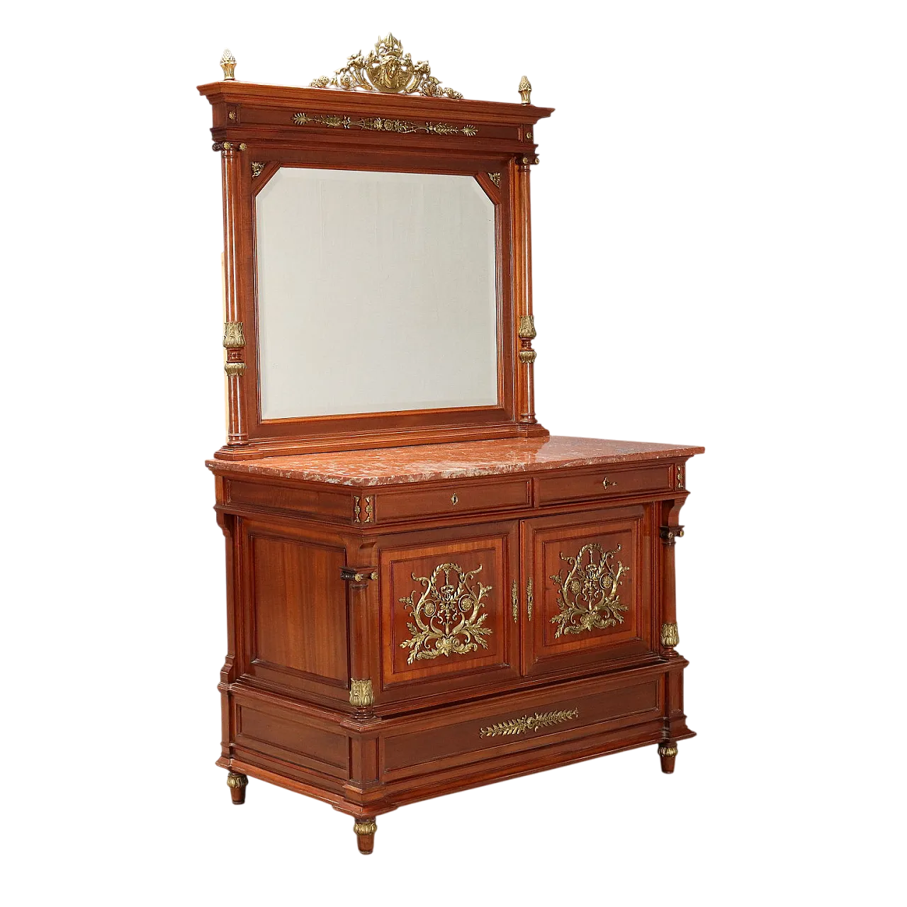 Credenza in mogano con specchio, primo '900 11