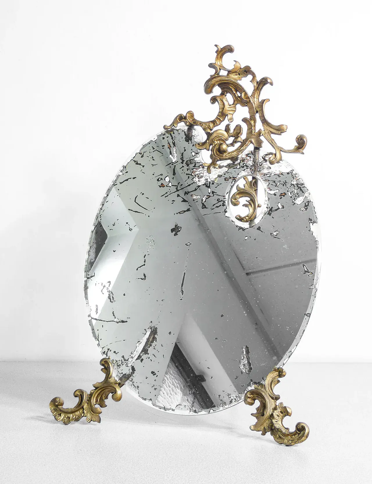 Specchio da tavolo con cornice in bronzo, primo '900 1