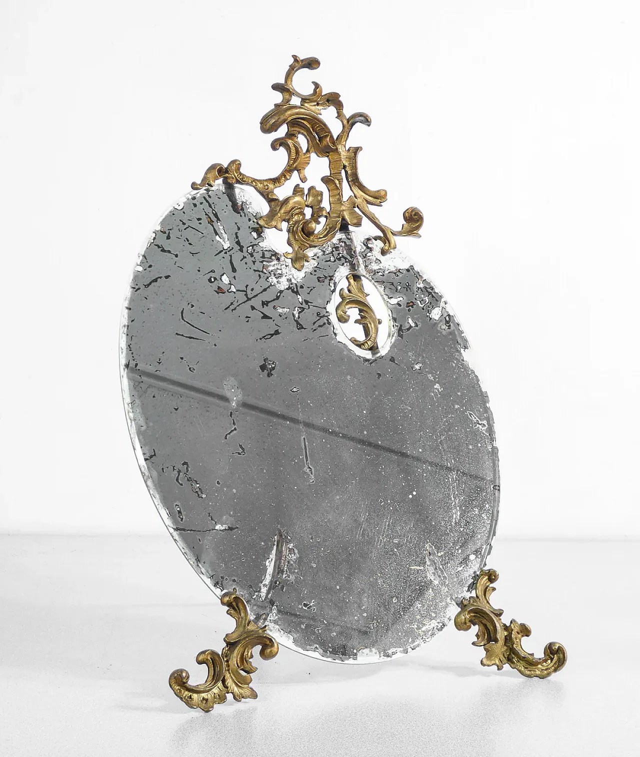 Specchio da tavolo con cornice in bronzo, primo '900 4