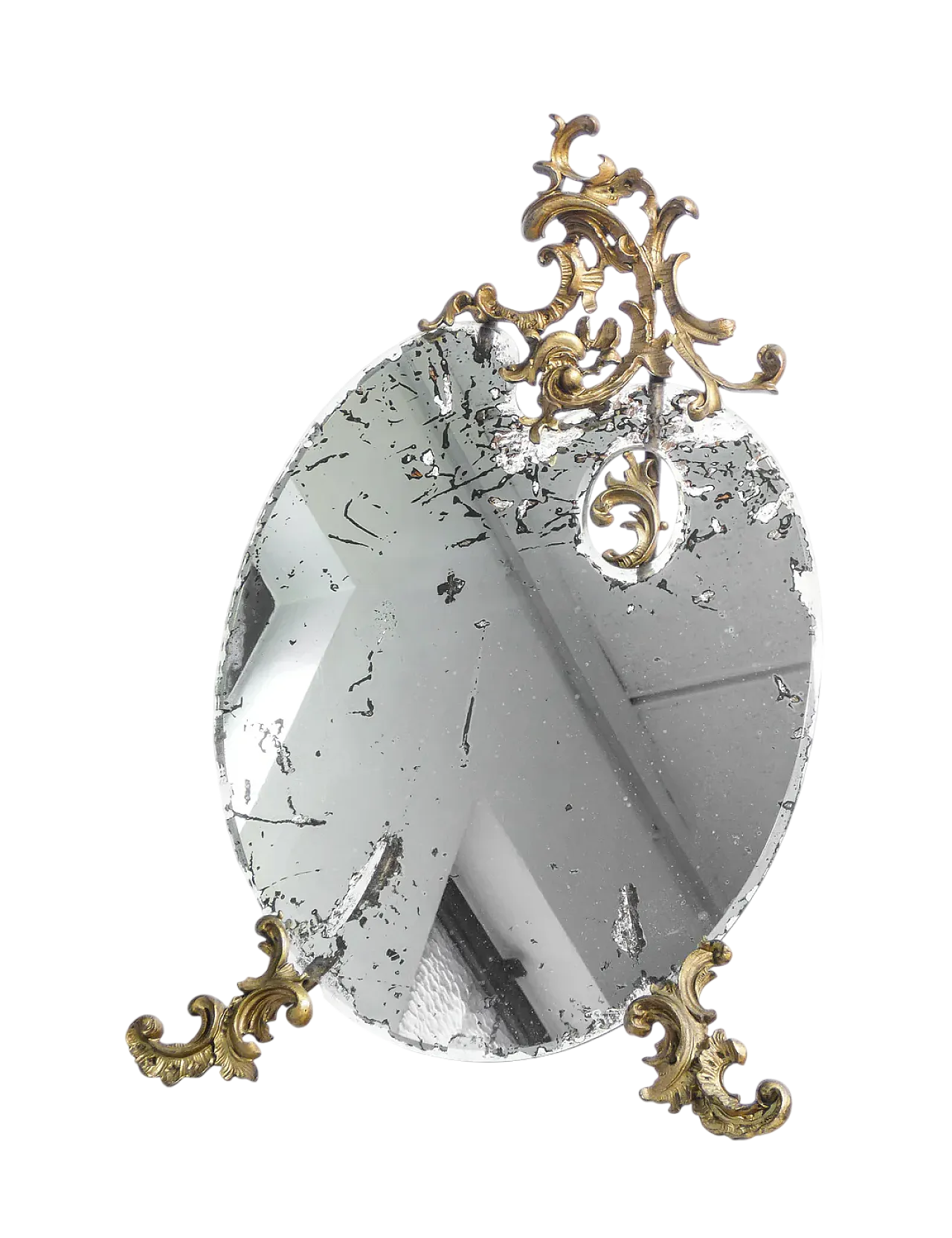 Specchio da tavolo con cornice in bronzo, primo '900 14